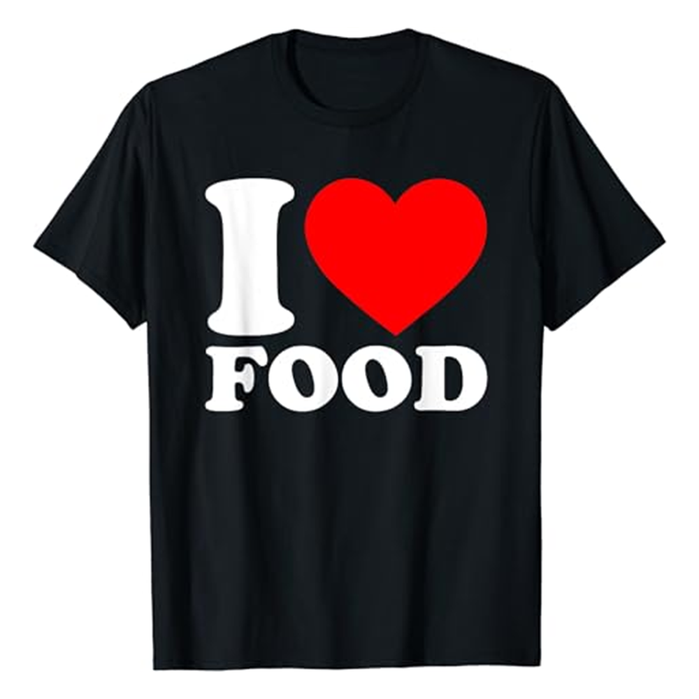 Adult Unisex I Love Food Heart Food Lover Black Short Sleeve T-shirt Costume