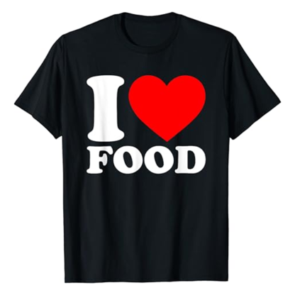 Adult Unisex I Love Food Heart Food Lover Black Short Sleeve T-shirt Costume