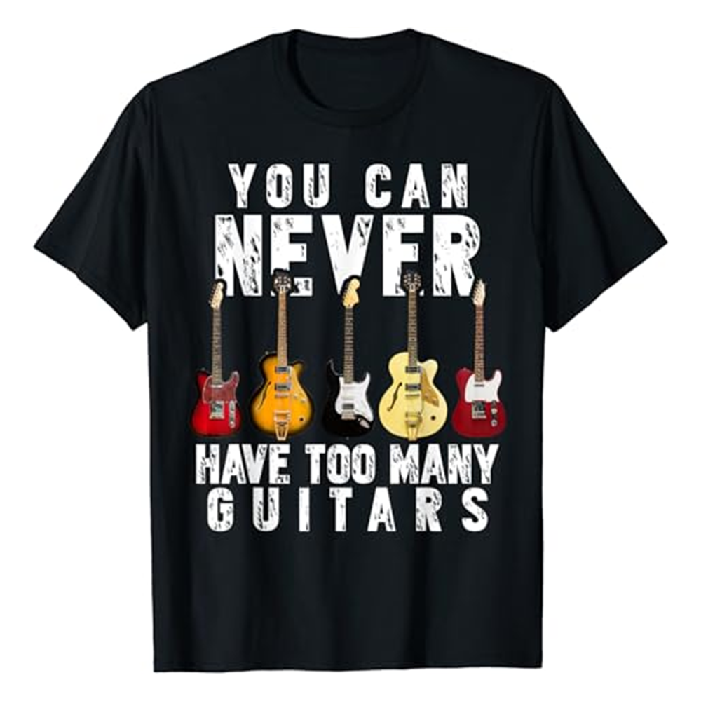 Adult Unisex You Can Never Have Too Many Guitars Music Festival Black T-shirt Costume