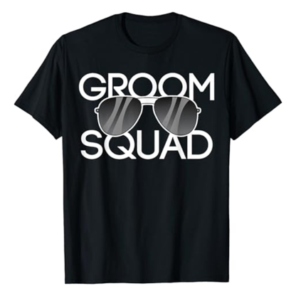 Adult Bachelor Groom Squad Sunglasses Wedding Party Black T-shirt Costume