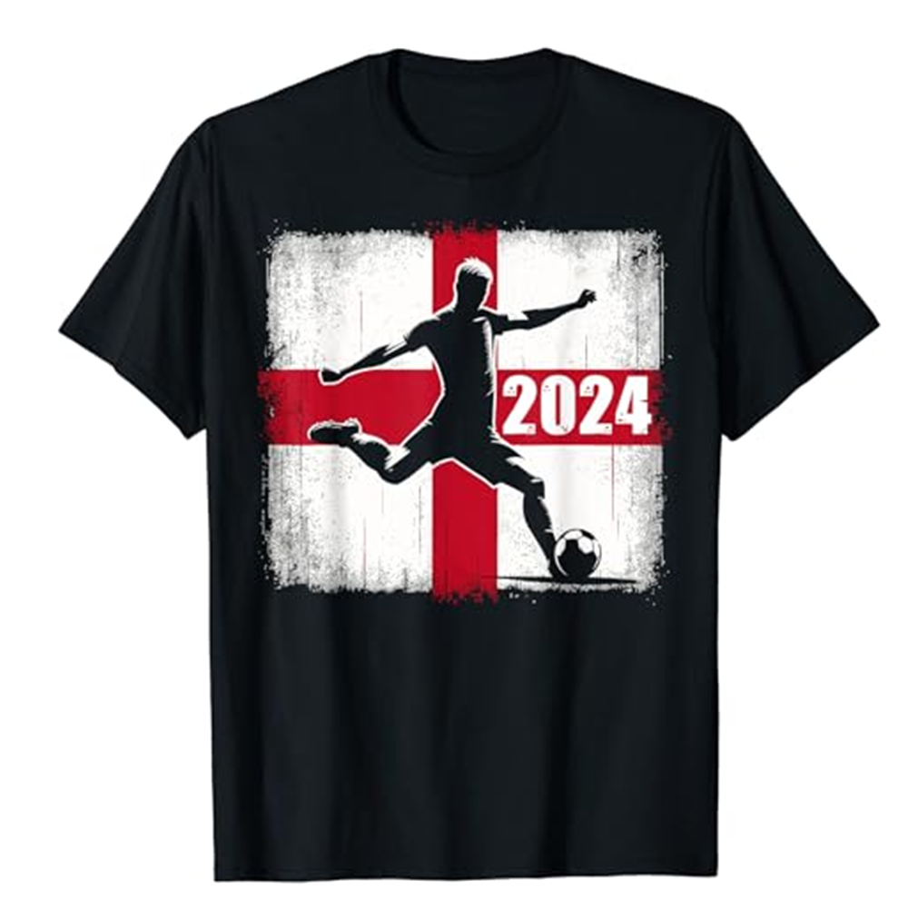 Adult Unisex England 2024 Football Flag Football Lover Black T-shirt Costume