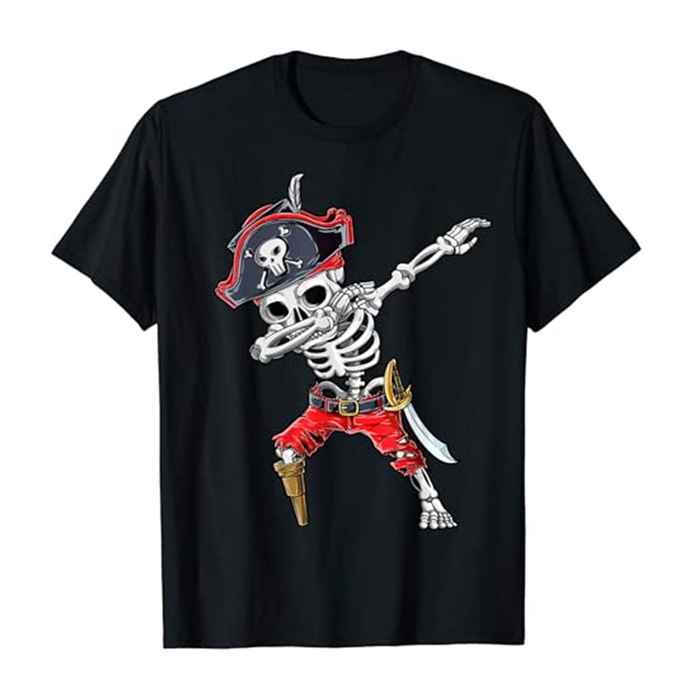 Adult Unisex Dabbing Skeleton Pirate Funny Black T-shirt Costume