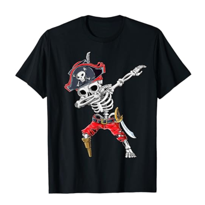Adult Unisex Dabbing Skeleton Pirate Funny Black T-shirt Costume