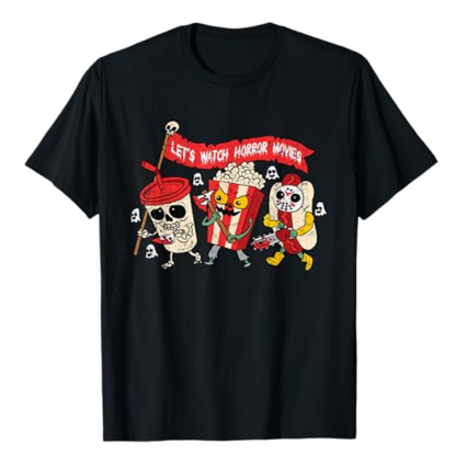 Adult Unisex Lets Watch Horror Movies Funny Halloween Black T-shirt Costume