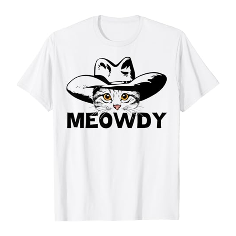 Adult Unisex Meowdy Cat Black Short Sleeve T-shirt Outfits Top Costume