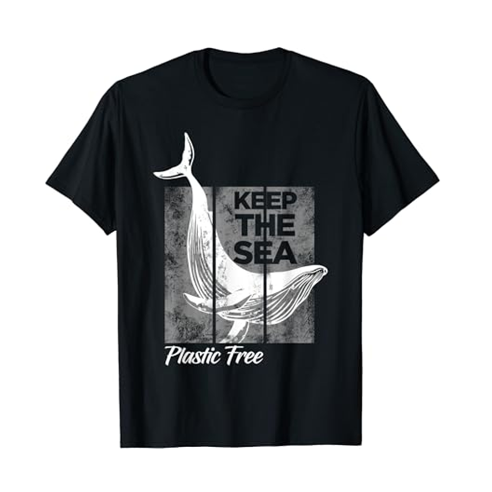 Adult Keep The Sea Plastic Free Design Whale  Environmentalist Nature Lovers Black Short Sleeve T-shirt