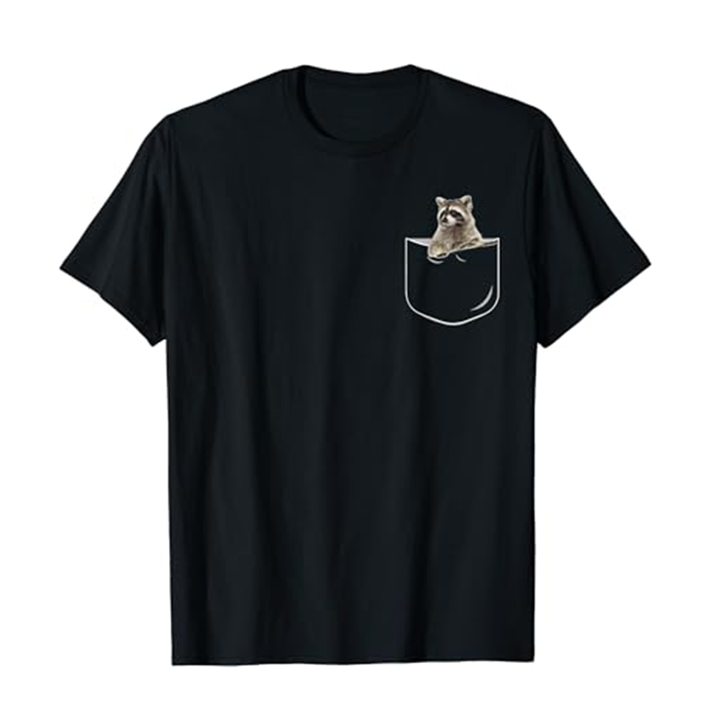 Adult Pocket Raccoon Funny Black Short Sleeve T-shirt Outfits Top Costume
