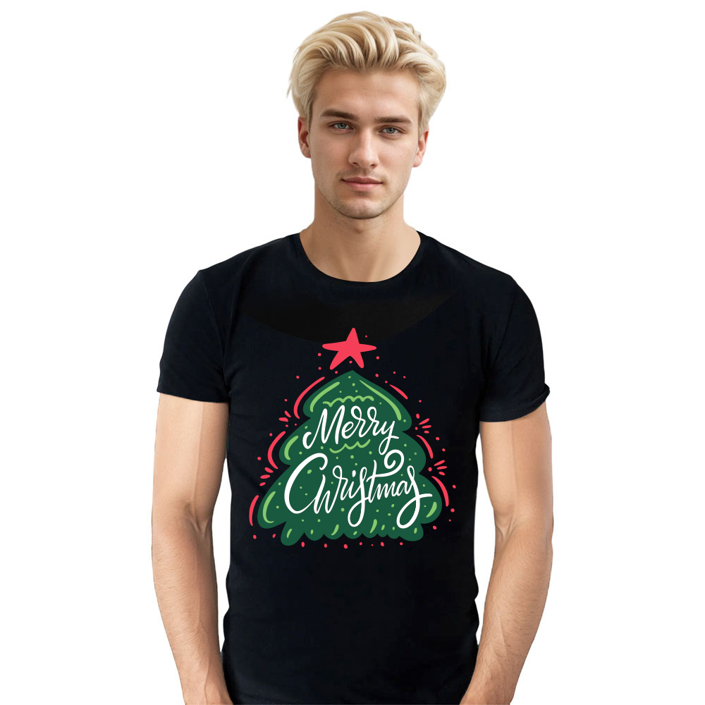 Adult Unisex Christmas Tree Xmas Black White Festival T-shirt