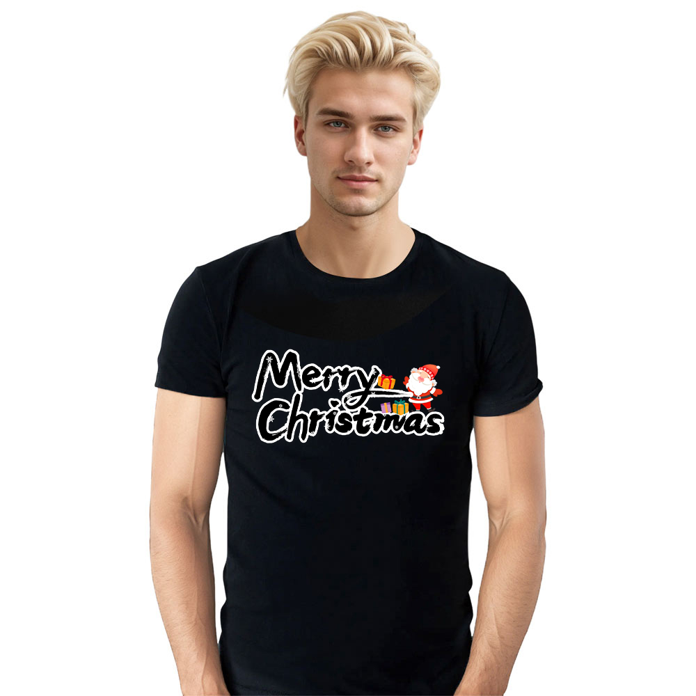 Adult Unisex Merry Christmas Santa Claus Xmas Black Festival T-shirt