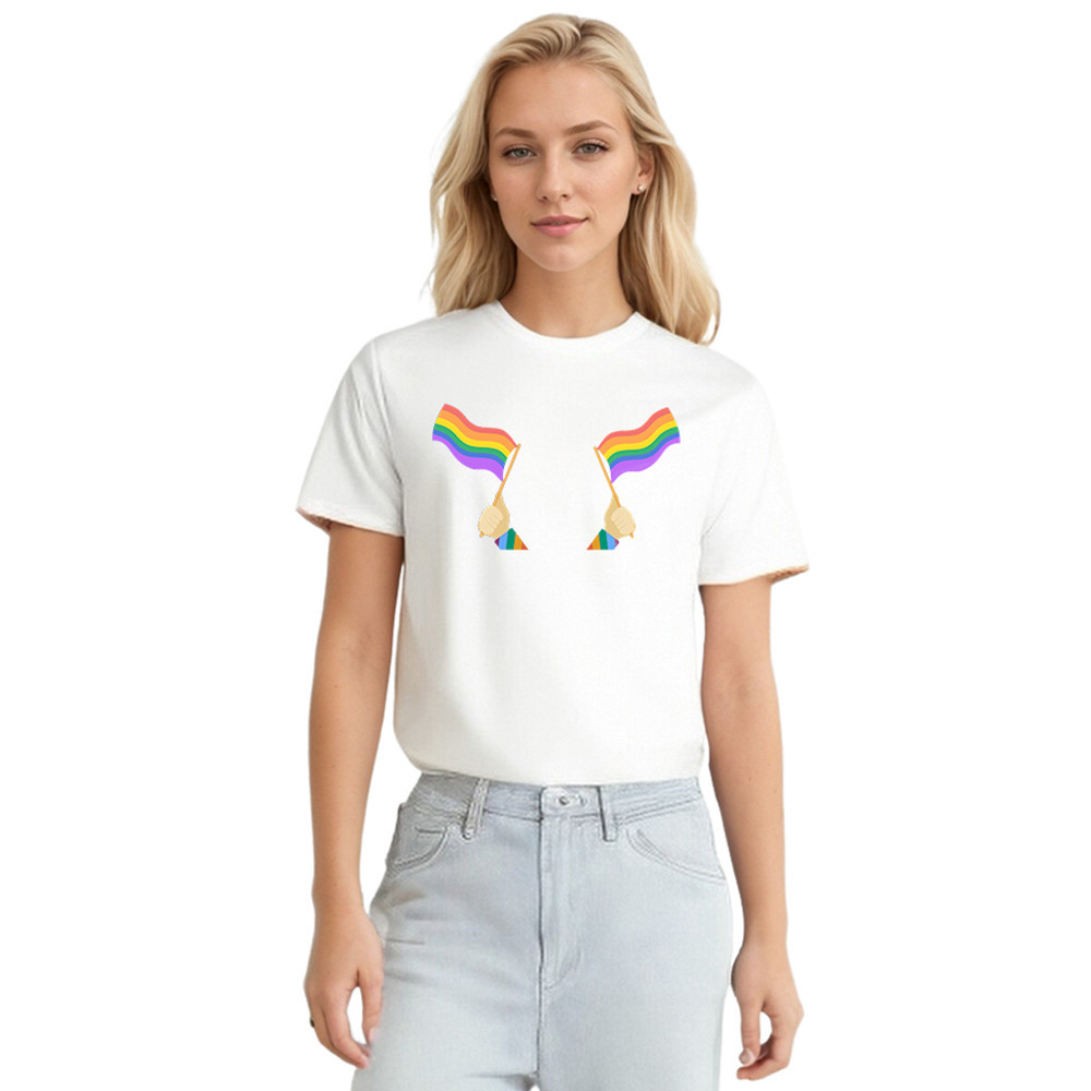 Adult Unisex Pride Month LGBT Rainbow Victory Flag White T-shirt Costume