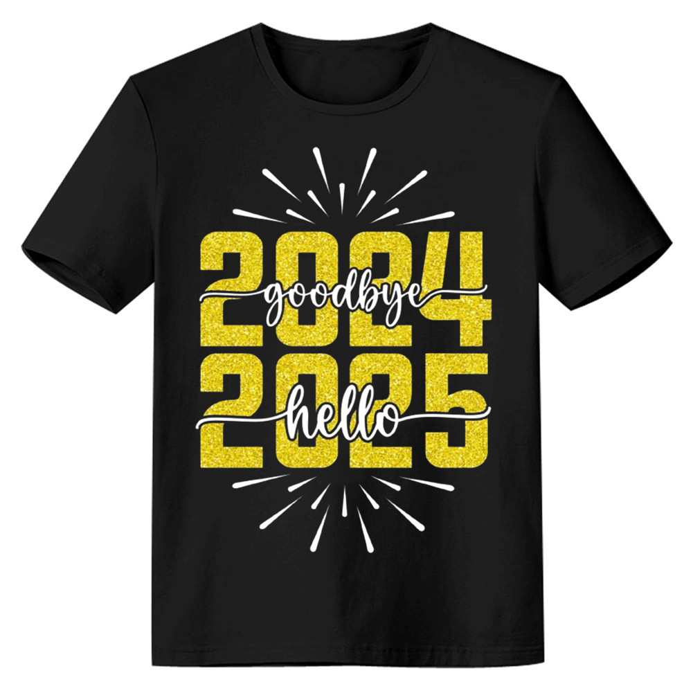 Adult Unisex Goodbye 2024 Hello 2025 New Year Black Festival T-shirt