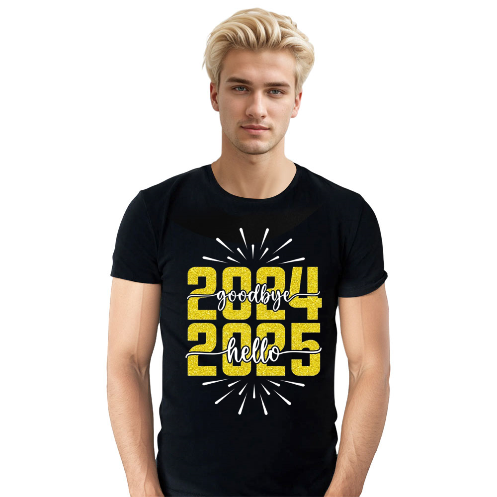 Adult Unisex Goodbye 2024 Hello 2025 New Year Black Festival T-shirt