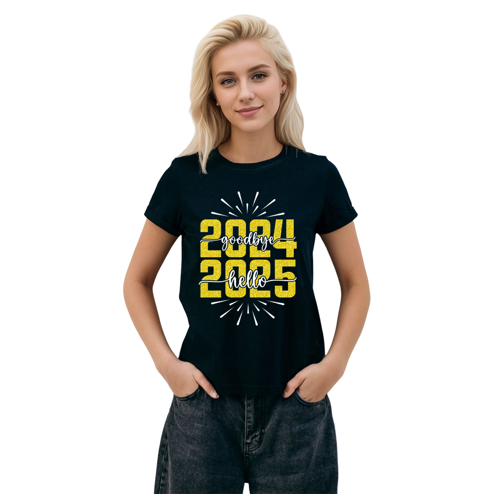 Adult Unisex Goodbye 2024 Hello 2025 New Year Black Festival T-shirt