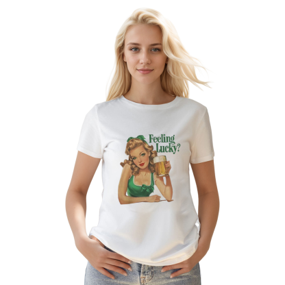 Feeling Lucky Trendy Retro Adult Unisex St. Patrick's Day White T-shirt
