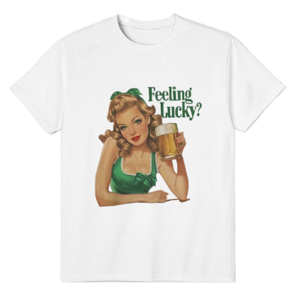 Feeling Lucky Trendy Retro Adult Unisex St. Patrick's Day White T-shirt