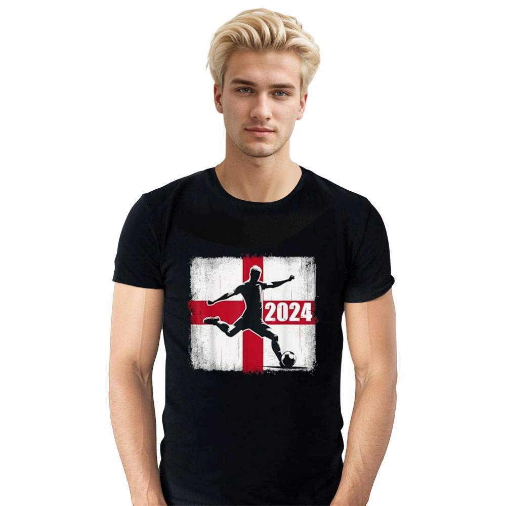 Adult Unisex England 2024 Football Flag Football Lover Black T-shirt Costume