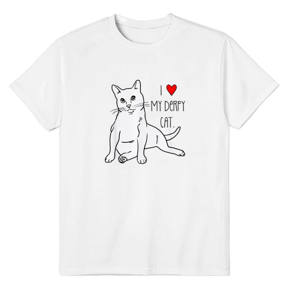 Adult Unisex Derpy Cat Pet Lover White T-shirt Costume