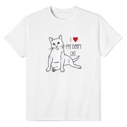 Adult Unisex Derpy Cat Pet Lover White T-shirt Costume