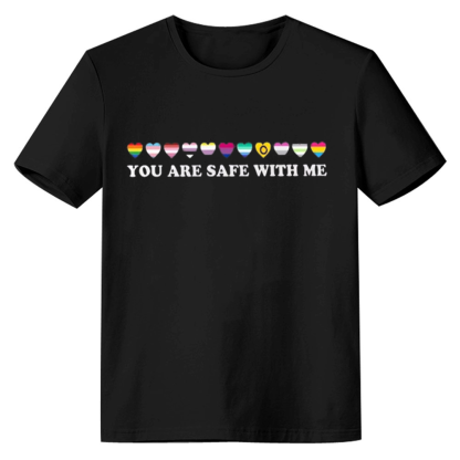 Adult Unisex You Are Safe With Me Pride Month Black T-shirt Costume
