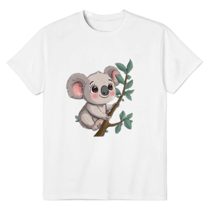 Adult Women Summer Flower And Koala Print  White T-shirt Costume