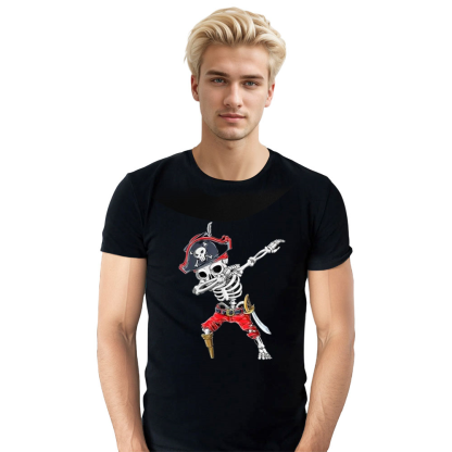 Adult Unisex Dabbing Skeleton Pirate Funny Black T-shirt Costume