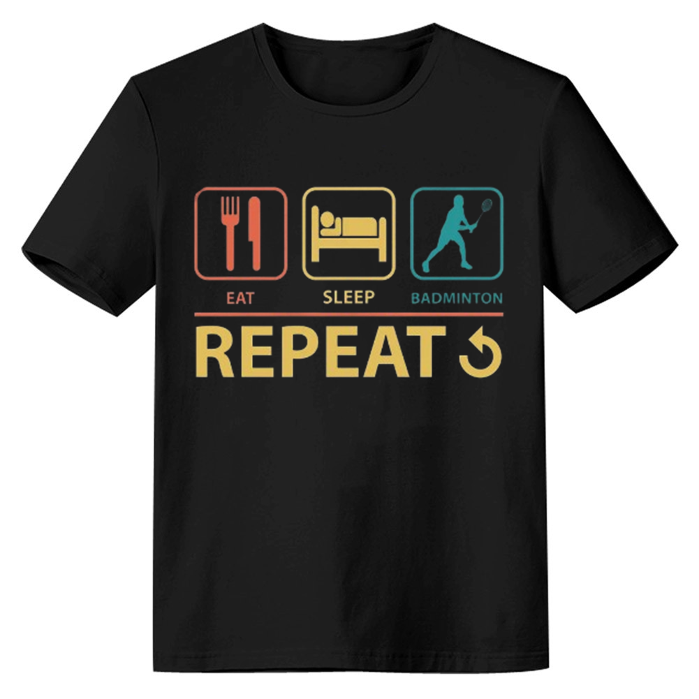 Adult Unisex Eat Sleep Badminton Repeat Black Sport T-shirt Costume