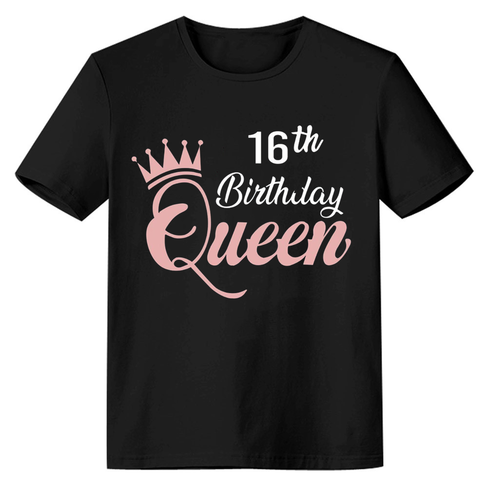 Adult Woman 16th Birthday Queen Party Black Short Sleeve T-shirt 