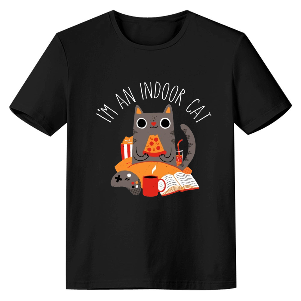 Indoor Cat Funny Animals Pet  Lover Adult Unisex Black T-shirt
