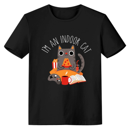 Indoor Cat Funny Animals Pet  Lover Adult Unisex Black T-shirt