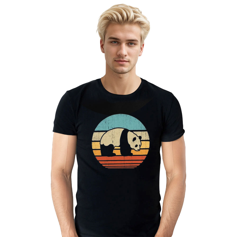 Adult Unisex Panda Sunset Wild Animals Nature Lover Black T-shirt Costume