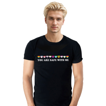 Adult Unisex You Are Safe With Me Pride Month Black T-shirt Costume