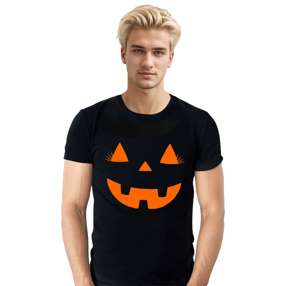 Adult Unisex Halloween Pumpkin Face Black T-shirt Costume