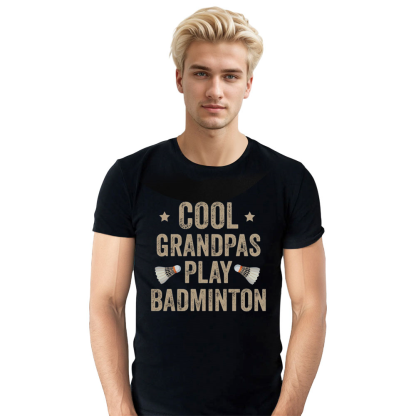 Adult Unisex Cool Grandpas Play Badminton Black Sport T-shirt Costume