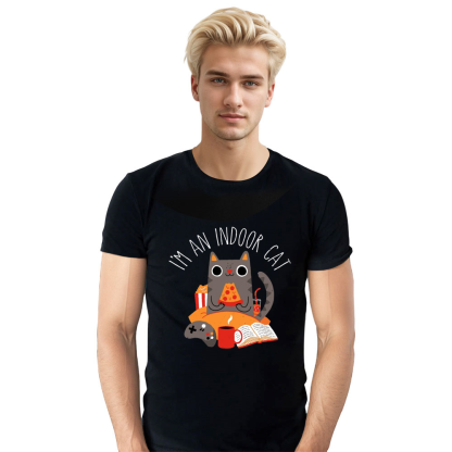 Indoor Cat Funny Animals Pet  Lover Adult Unisex Black T-shirt