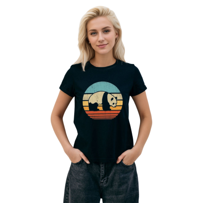 Adult Unisex Panda Sunset Wild Animals Nature Lover Black T-shirt Costume