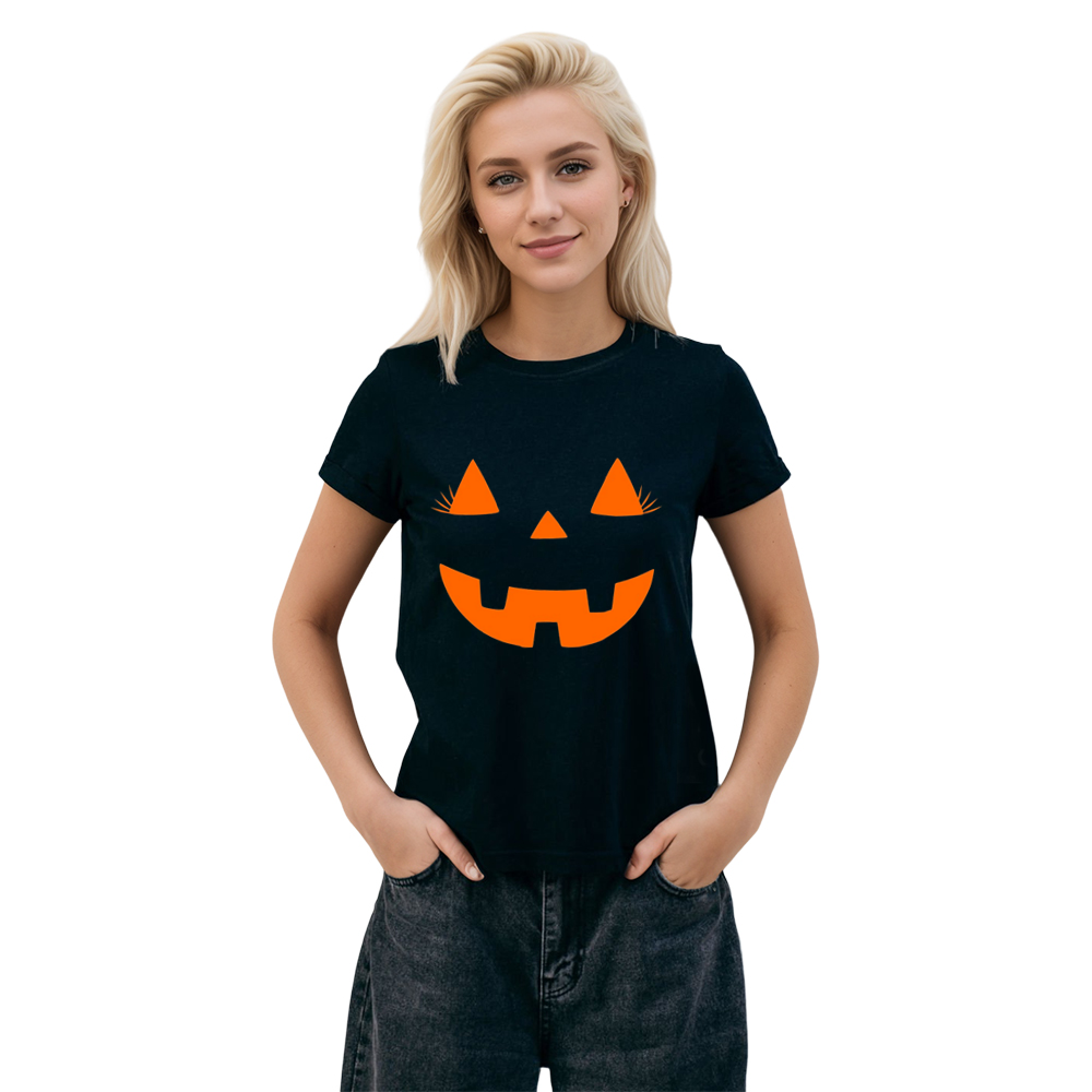 Adult Unisex Halloween Pumpkin Face Black T-shirt Costume