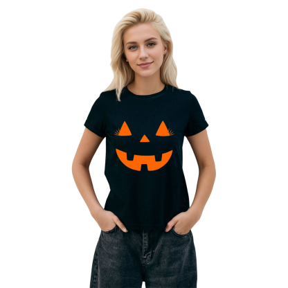 Adult Unisex Halloween Pumpkin Face Black T-shirt Costume