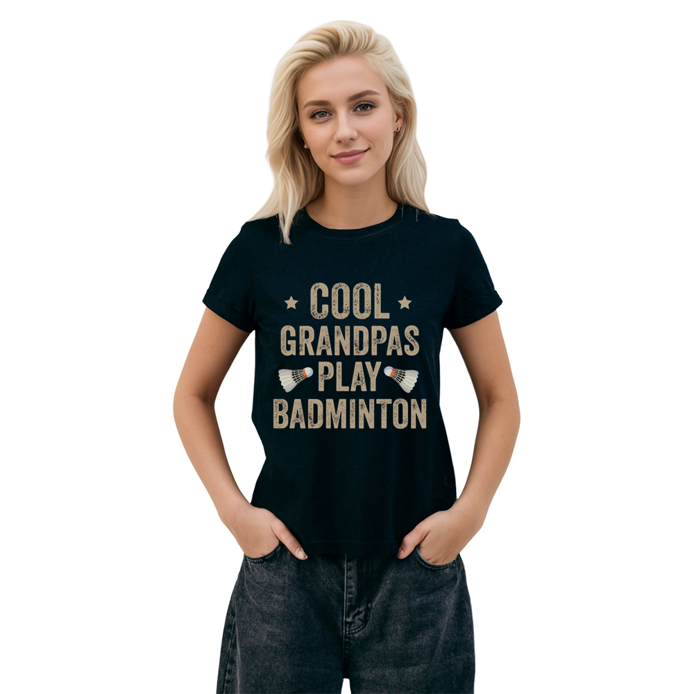 Adult Unisex Cool Grandpas Play Badminton Black Sport T-shirt Costume