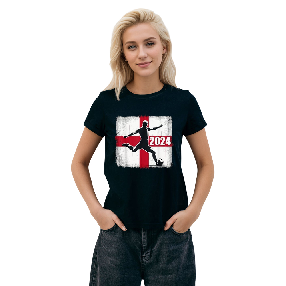 Adult Unisex England 2024 Football Flag Football Lover Black T-shirt Costume