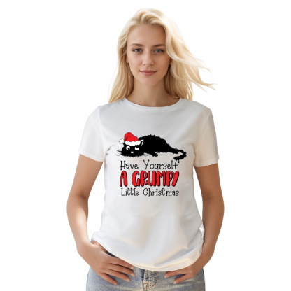 Adult Unisex Hate Christmas Sarcastic Cat Xmas White Festival T-shirt