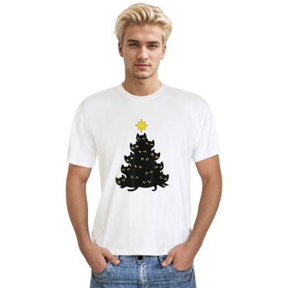 Adult Unisex Enjoy Cool Funny Christmas Black Cats Decoration Tree Pet Lover White T-shirt