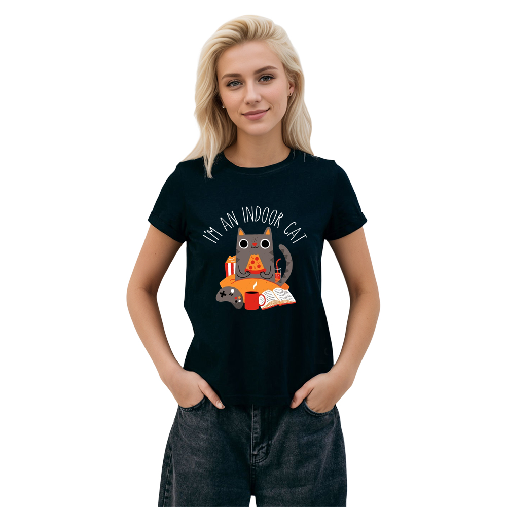 Indoor Cat Funny Animals Pet  Lover Adult Unisex Black T-shirt
