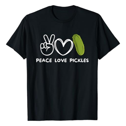 Adult Unisex Peace Love Pickles Vegetable Food Lover Black Short Sleeve T-shirt Costume