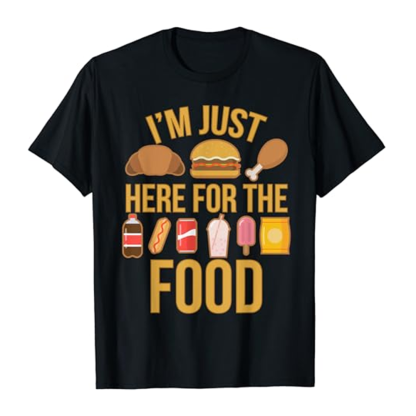Adult Unisex I'm Just Here For The Food Vintage Food Lover Black Short Sleeve T-shirt Costume