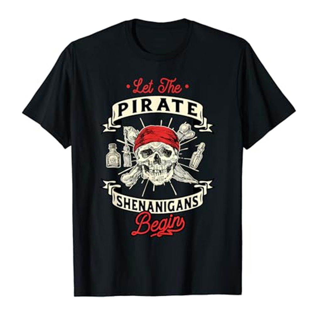 Adult Unisex Let The Pirate Shenanigans Begin Black T-shirt Costume