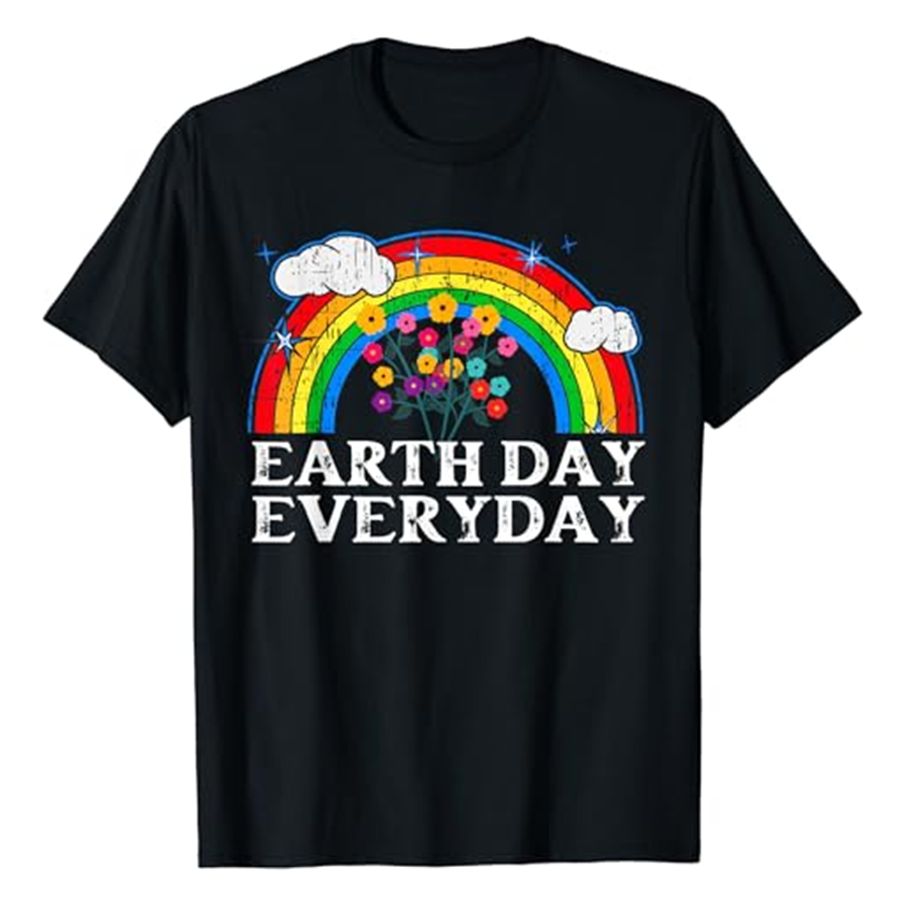 Adult Everyday Rainbow Earth Day Black Short Sleeve T-shirt Outfits Top Costume