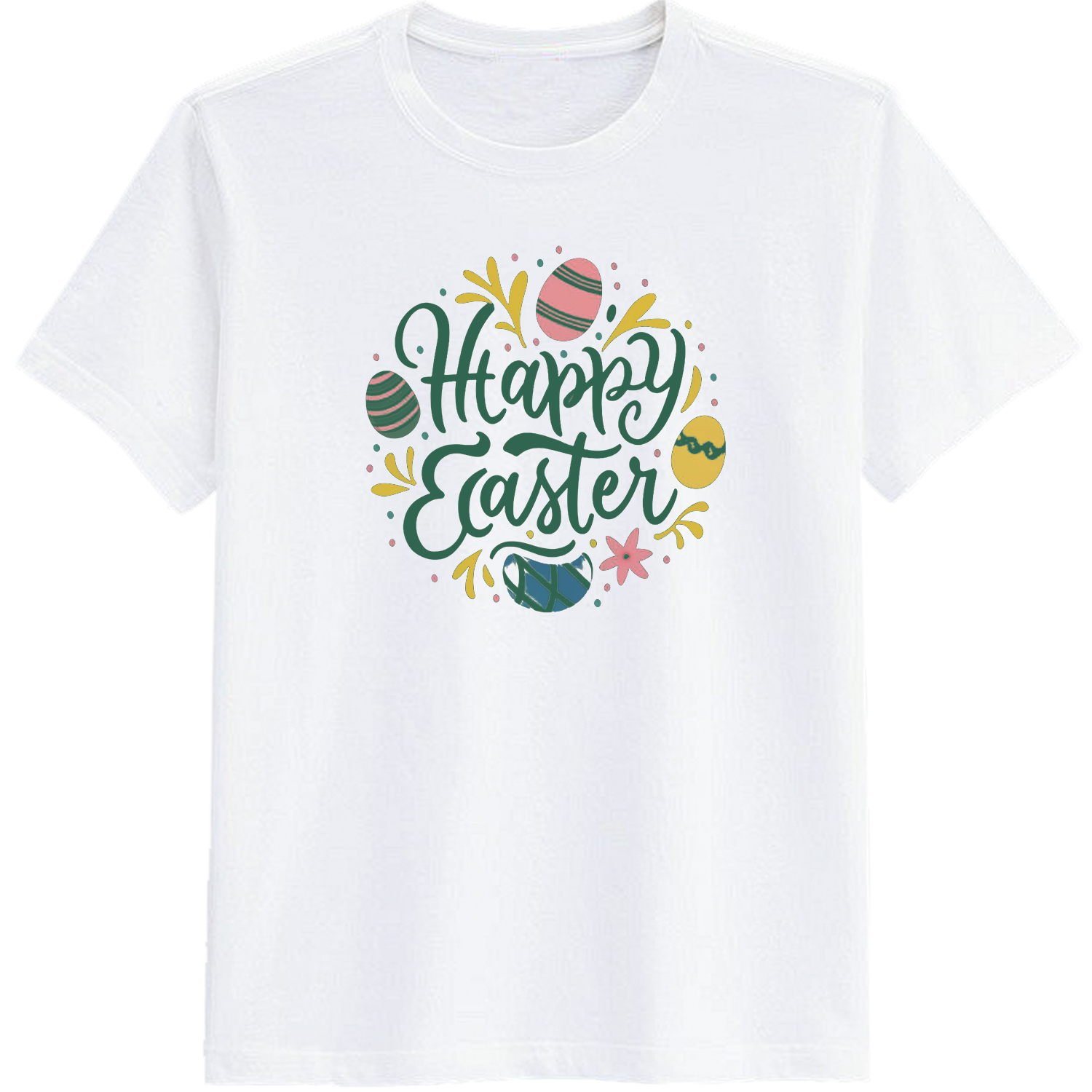 Adult Happy Easter Green Letter White Short Sleeve T-shirt Outfits Top Costume