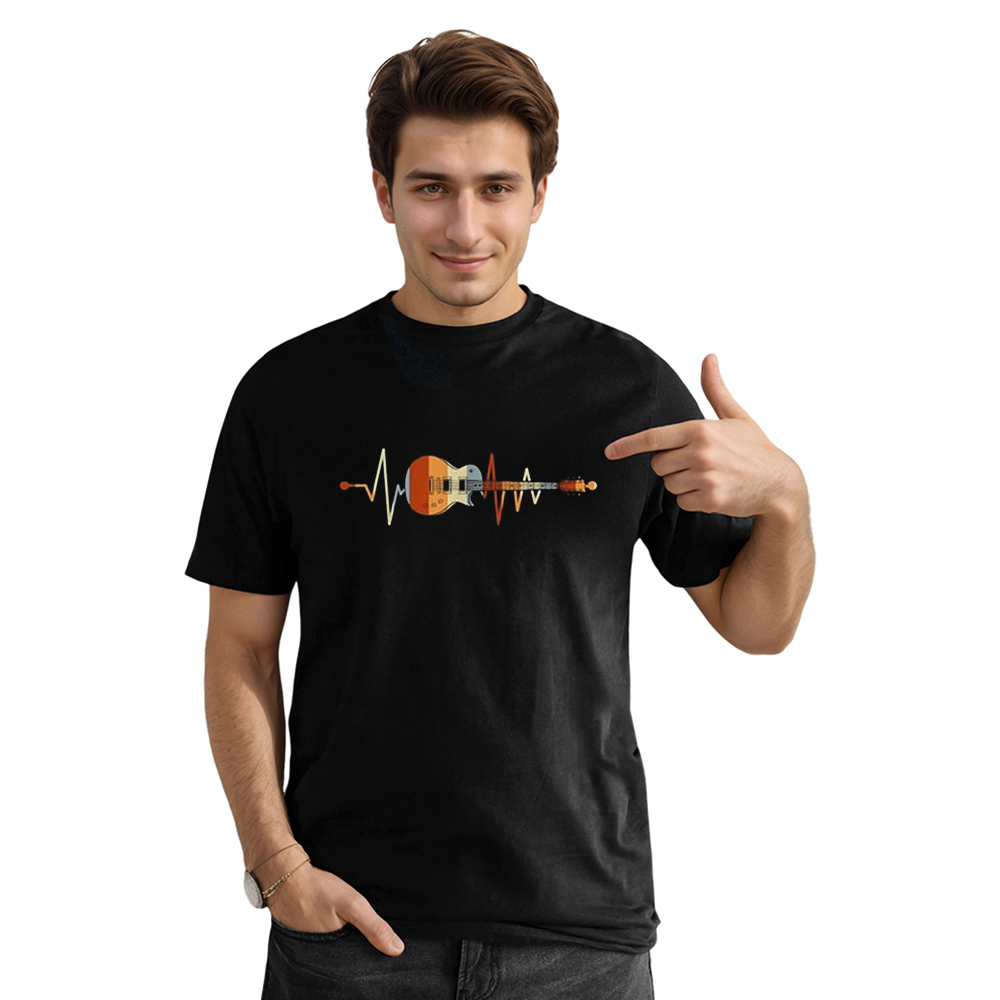 Adult Unisex Heartbeat Guitar Music Festival Black T-shirt Costume