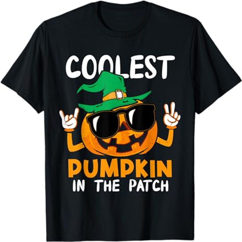 Adult Unisex Coolest Pumpkin In The Patch Halloween Black T-shirt Costume