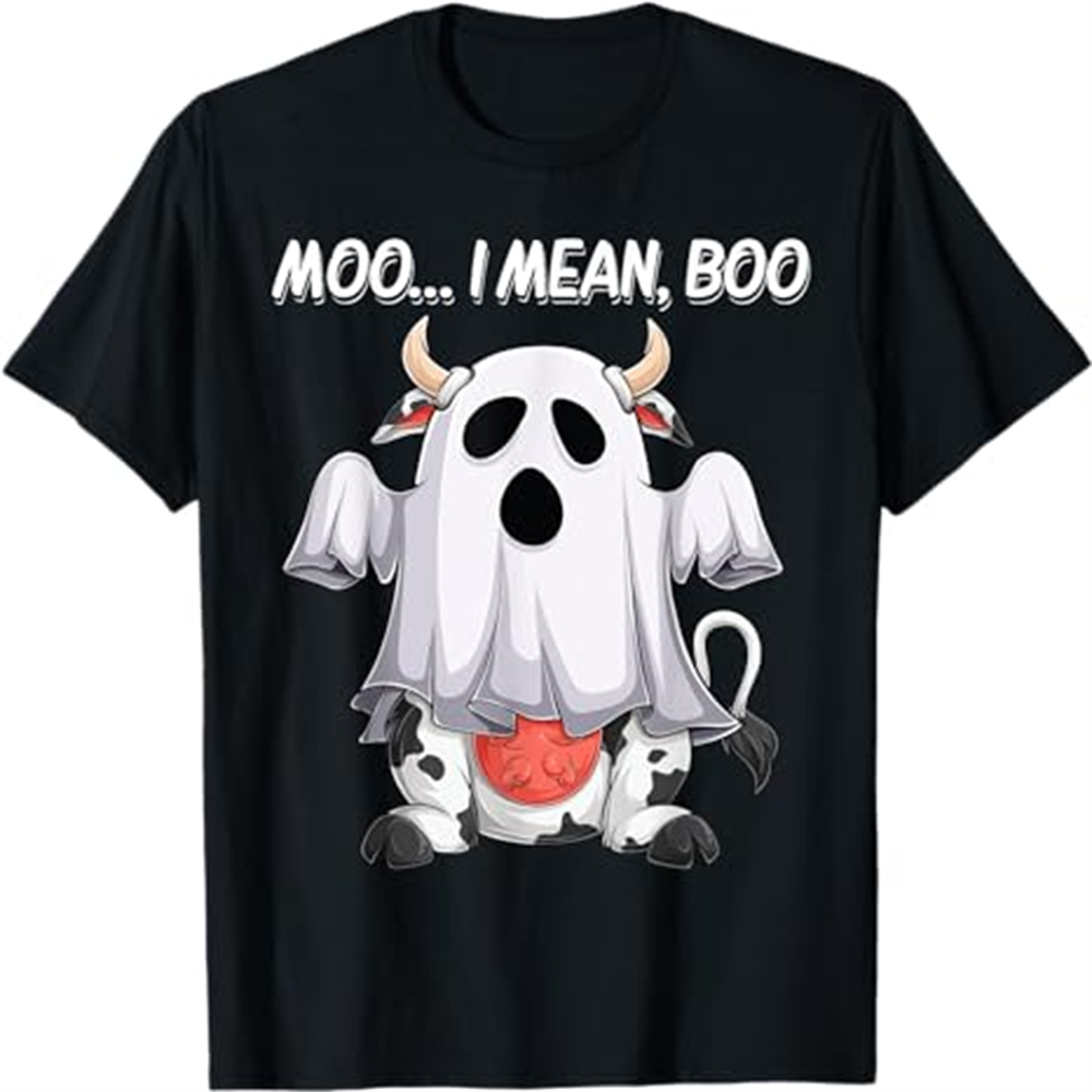 Adult Unisex Moo I Mean Boo Ghost Halloween Black T-shirt Costume